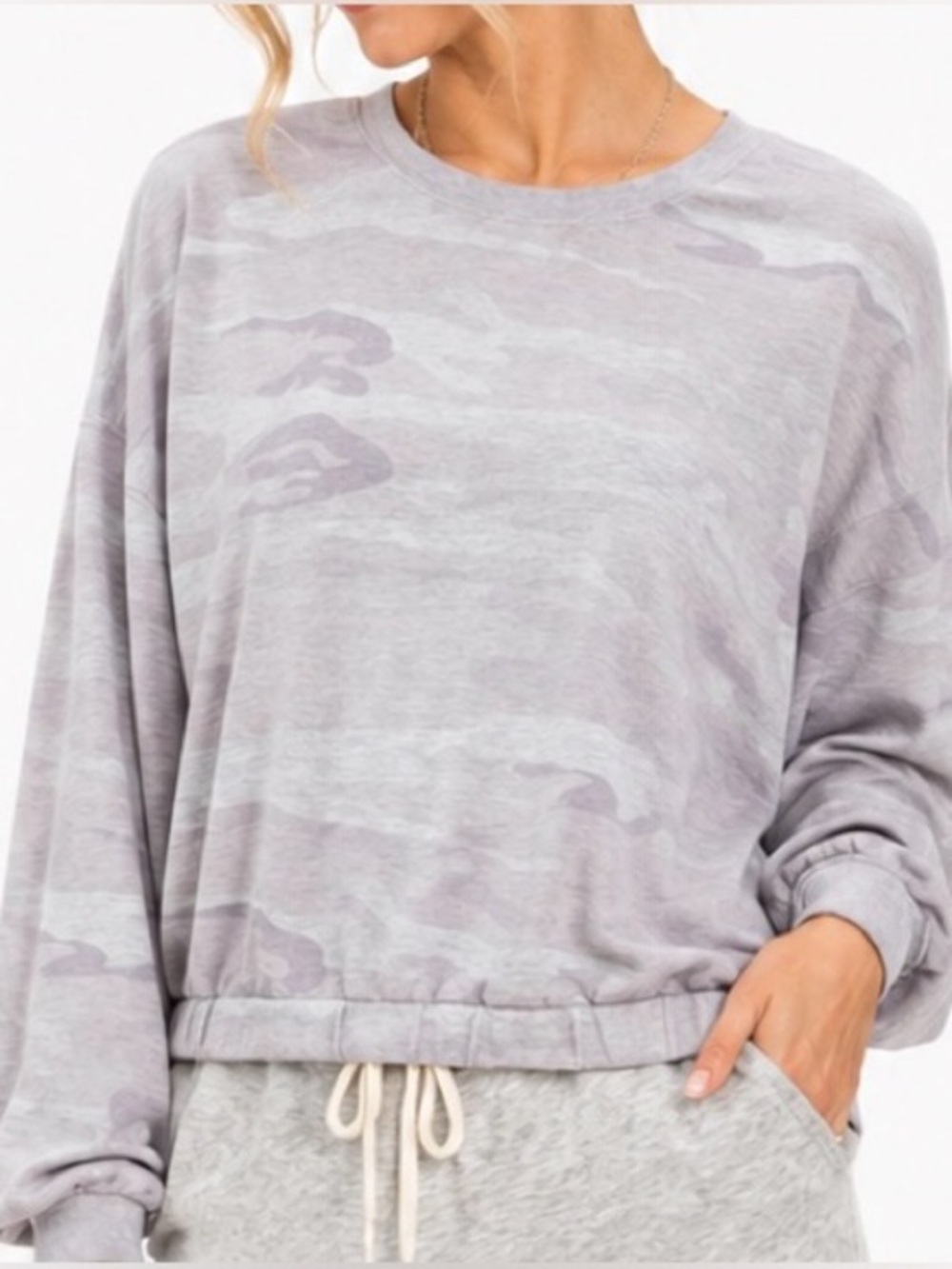 Z Supply Camo Heathered Steel Gray Relaxed French Terry Pullover Sweatshirt M